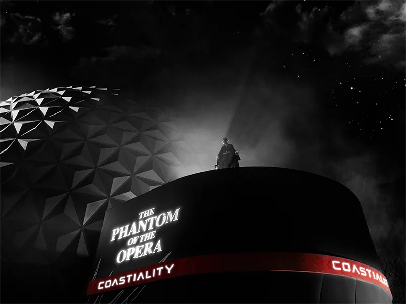 Dunkle Gestalt vor der Eurosat Coastiality Attraktion Das Phantom der Oper